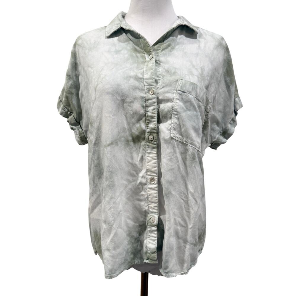 Anthro Cloth & Stone Tencel Button Down Tie Dye Mint Green Shirt Small Summer